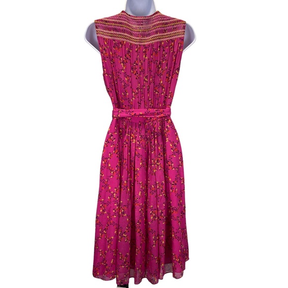 Diane Von Furstenberg DVF Silk Wrap Smocked Ditsy Floral Pink Midi Dress 6 - Picture 6 of 16